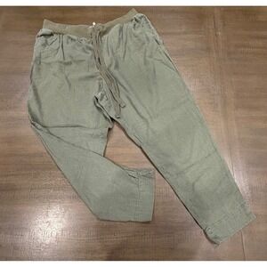 Lucky Brand Linen Blend Olive Green Drawstring Waist Cropped Pants Women's L
